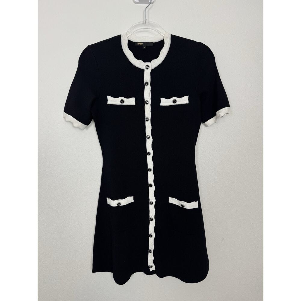Maje Knit Dress Women’s XS 36 Modest Formal Contrast Trim - Picture 11 of 12